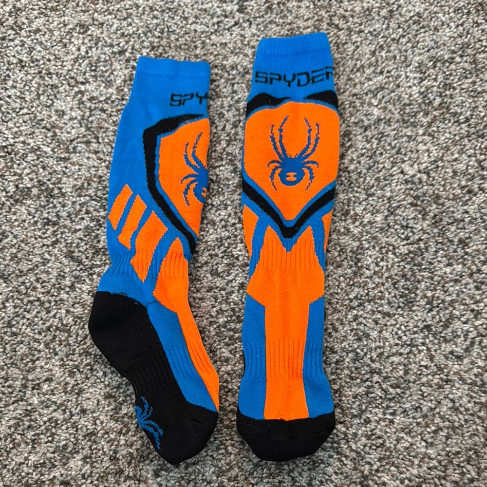 Spyder Orange and Blue kids merino wool winter Socks